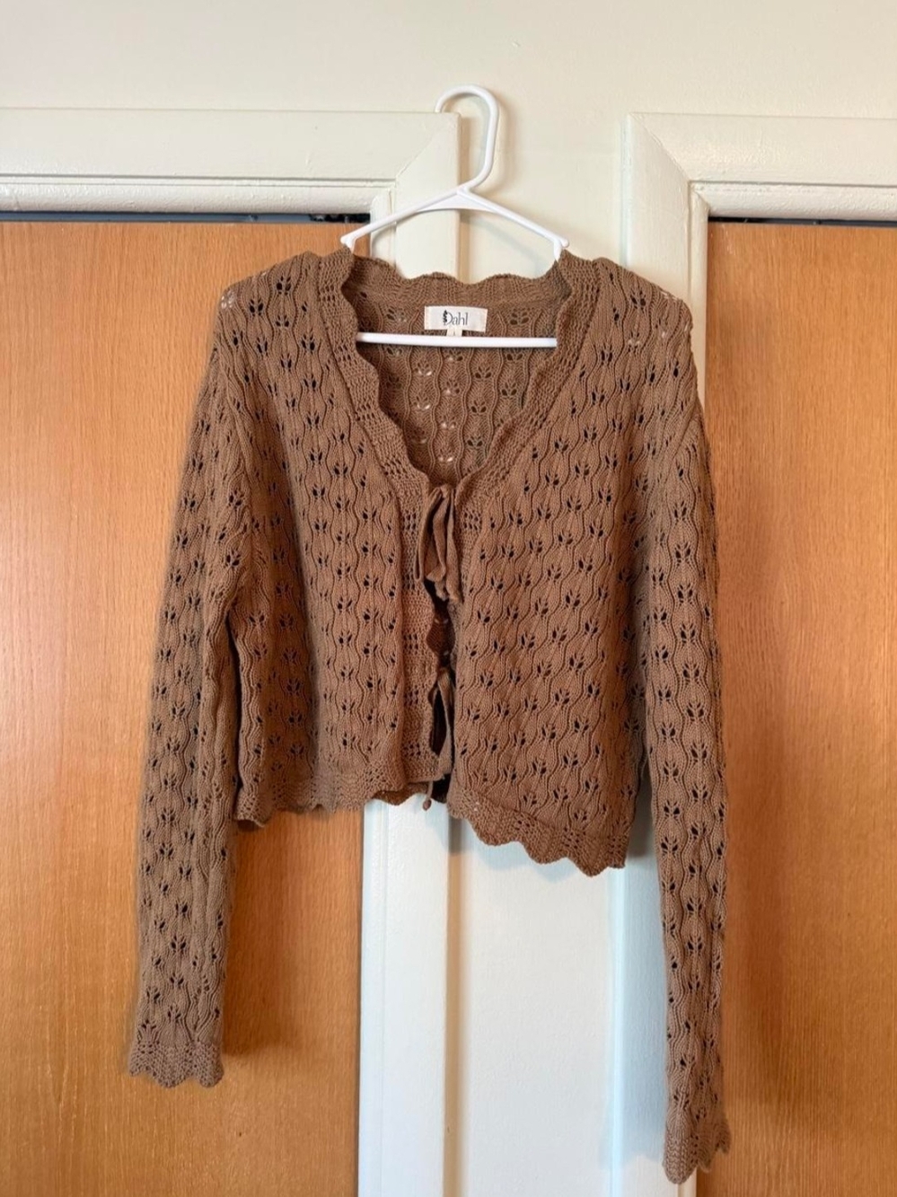 Brown Crochet-Tie Cardigan Sweater